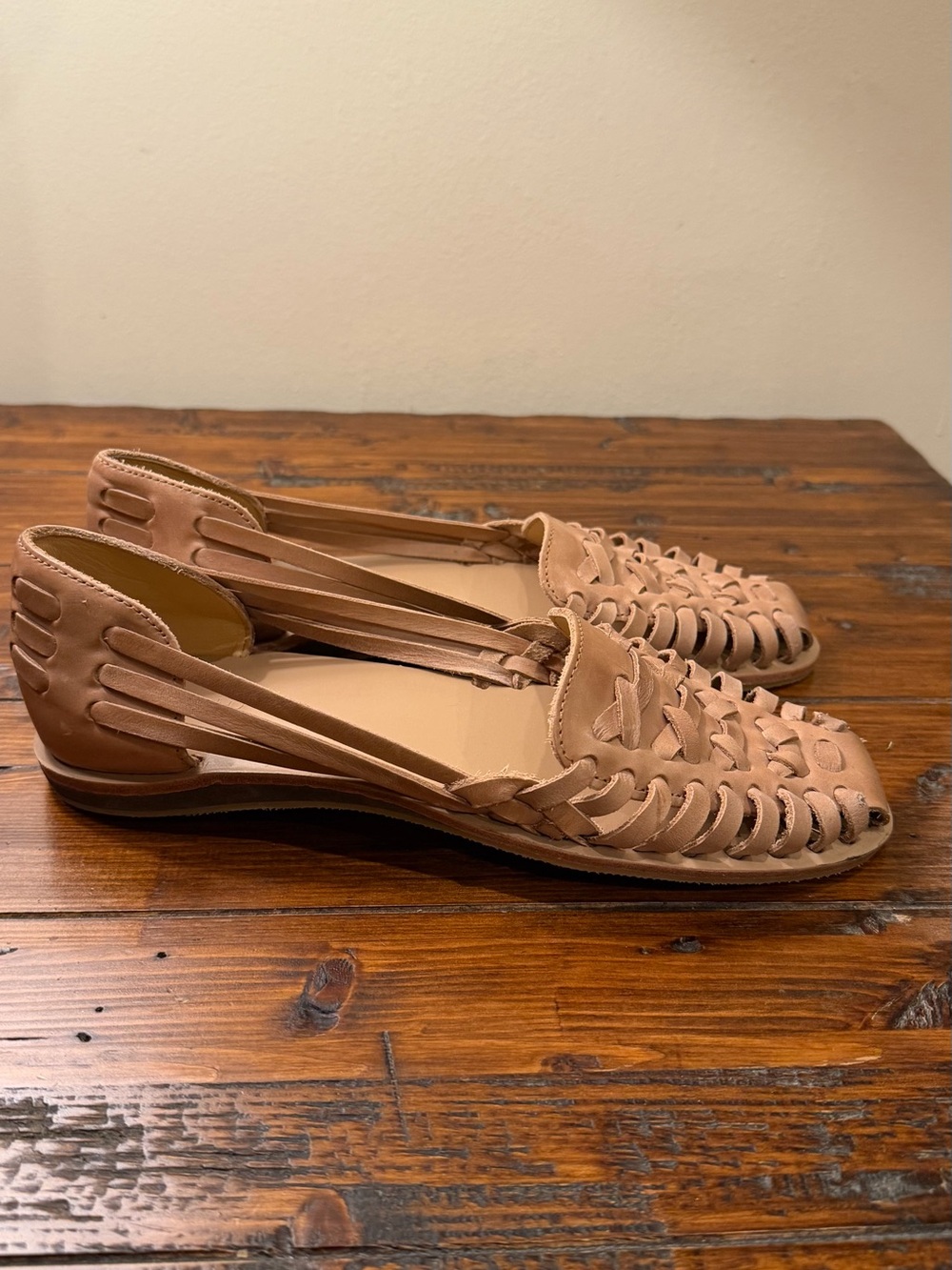 Nisolo Blush Tan Woven Leather Huarache Flats